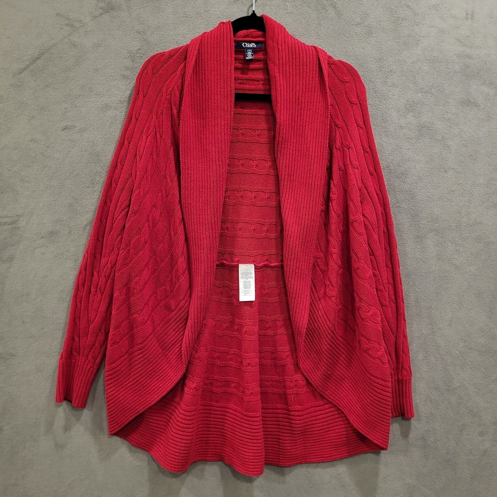Chaps Open Front Cable Knit Cardigan Women Size L Sweater Casual Warm Cozy Comfy